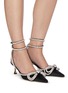 Figure View - Click To Enlarge - MACH & MACH - Double crystal bow satin heeled sandals