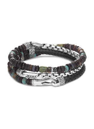 Main View - Click To Enlarge - JOHN HARDY - Classic Chain' Onyx Turquoise Bronzite Beaded Sterling Silver Leather Hybrid Triple Wrap Bracelet