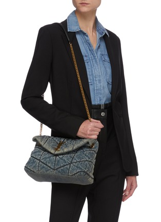 Figure View - Click To Enlarge - SAINT LAURENT - 'Loulou Puffer Small' Quilted Denim Top Flap Shoulder Bag