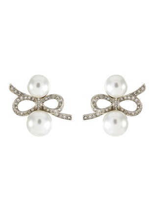 Main View - Click To Enlarge - KENNETH JAY LANE - Double pearl crystal rhodium plated bow clip earrings