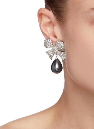Figure View - Click To Enlarge - KENNETH JAY LANE - Crystal bow drop pearl earrings