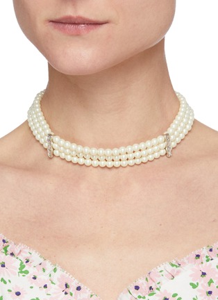 Figure View - Click To Enlarge - KENNETH JAY LANE - Layered pearl crystal station choker