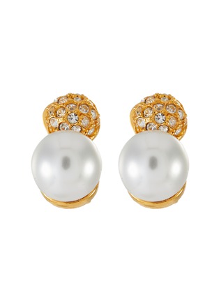 Main View - Click To Enlarge - KENNETH JAY LANE - Gold-plated crystal pavépearl clip earrings