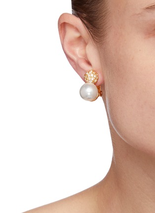 Figure View - Click To Enlarge - KENNETH JAY LANE - Gold-plated crystal pavépearl clip earrings