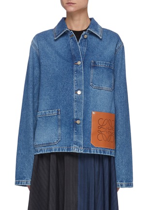 Main View - Click To Enlarge - LOEWE - Leather patch anagram denim shirt jacket
