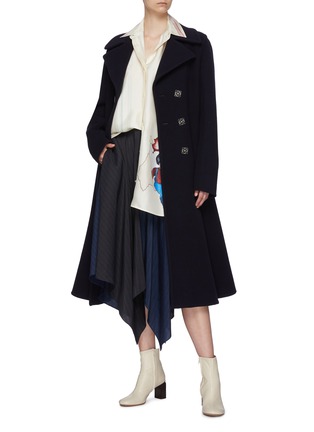 Figure View - Click To Enlarge - LOEWE - Anagram Button Flare Hem Double Breast Wool Cashmere Blend Coat