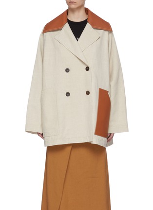 Main View - Click To Enlarge - LOEWE - Leather detail voluminous trapeze jacket