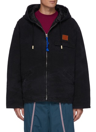 Main View - Click To Enlarge - ACNE STUDIOS - Ozon' Spray Painted Face Logo stonewashed cotton Hooded Zip Up Jacket