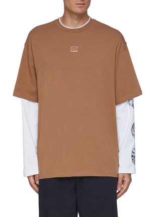 Main View - Click To Enlarge - ACNE STUDIOS - Double Layer Rhinestone Motif Cotton T-shirt