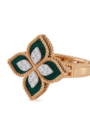 Detail View - Click To Enlarge - ROBERTO COIN - Princess Flower' diamond malachite 18k rose gold ring