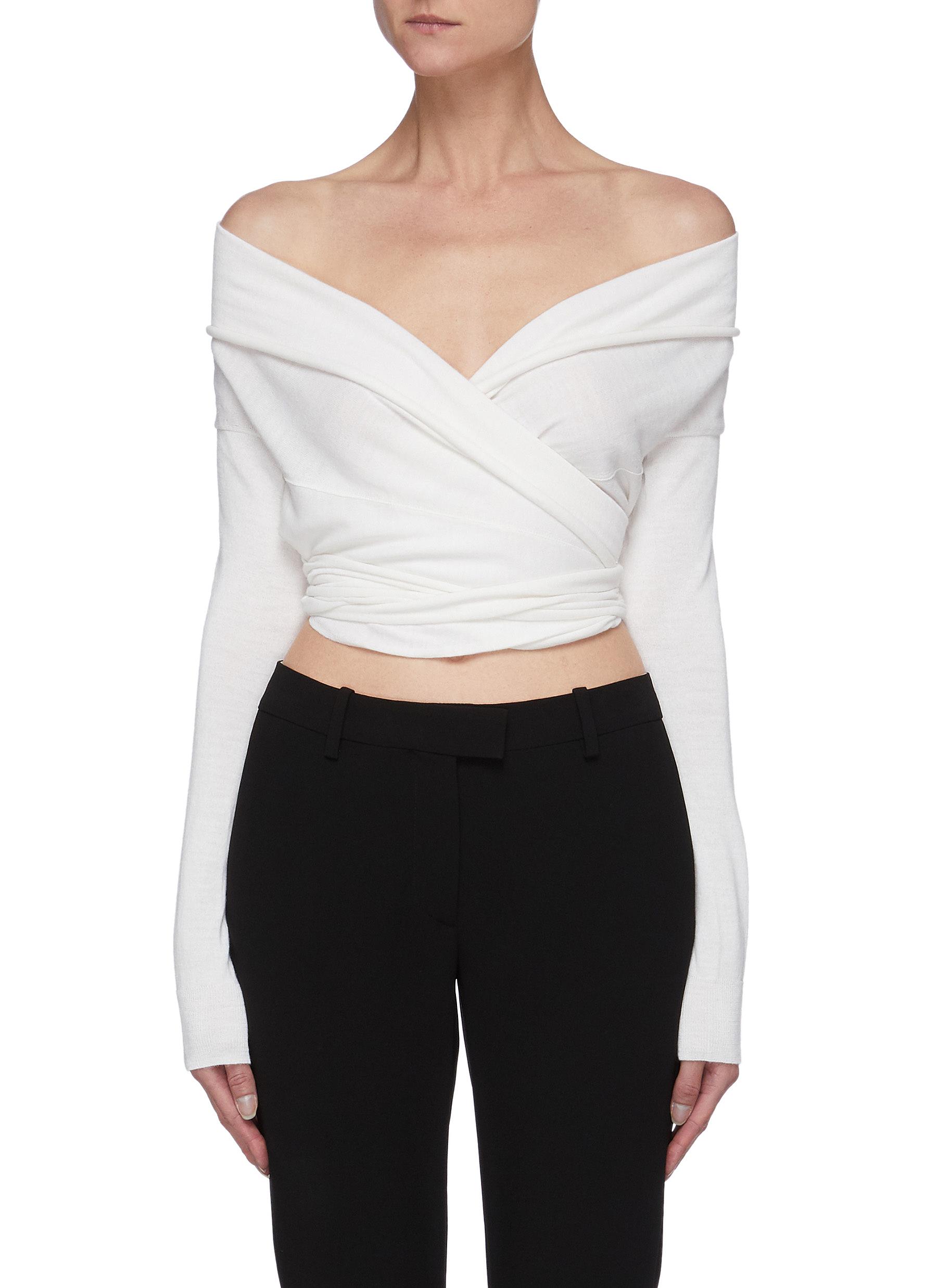 white off shoulder wrap top