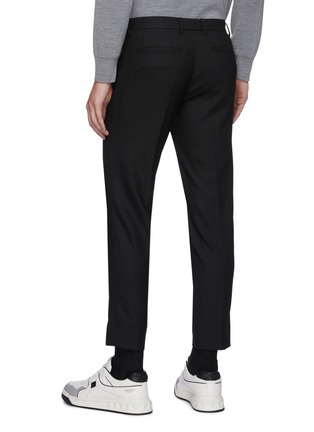 Back View - Click To Enlarge - SOLID HOMME - Tapered Waist Buckle Detail Asymmetrical Hem Pants