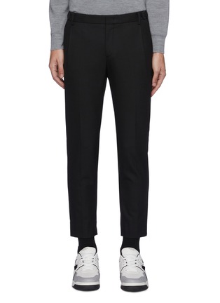 Main View - Click To Enlarge - SOLID HOMME - Tapered Waist Buckle Detail Asymmetrical Hem Pants