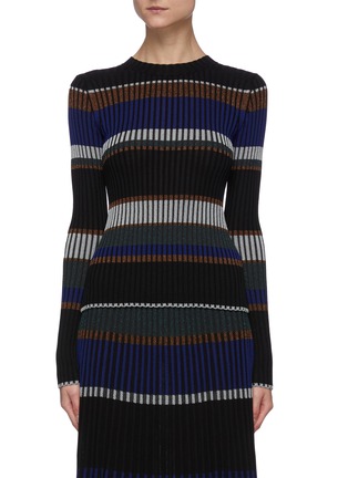 Main View - Click To Enlarge - PROENZA SCHOULER - Horizontal Stripe Pleated Rib Knit Sweater