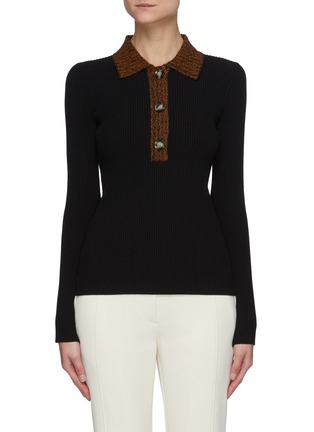 Main View - Click To Enlarge - PROENZA SCHOULER - Contrasting Collar Ribbed Knit Polo Shirt