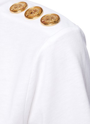  - BALMAIN - Triple button shoulder detail logo print T-shirt