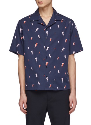 Main View - Click To Enlarge - NEIL BARRETT - All Over Comic Styled Thunderbolt Print Cotton Short Sleeved Shirt