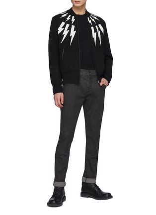 Figure View - Click To Enlarge - NEIL BARRETT - Thunderbolt Double Face Wool Blend Knit Bomber Jacket