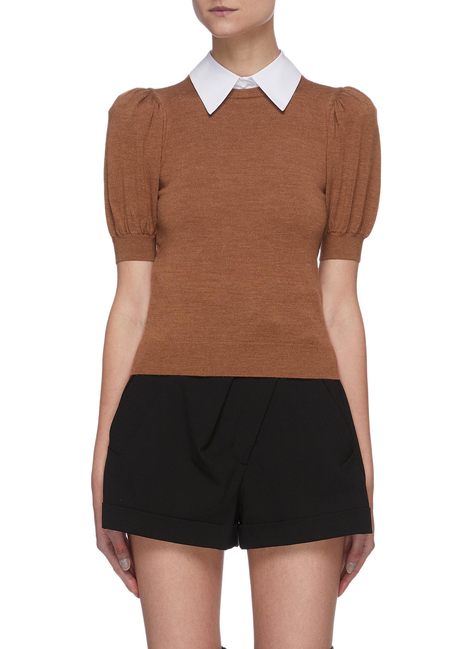 ALICE AND OLIVIA 'CHASE' PUFF SLEEVE DETACHABLE COLLAR KNIT TOP