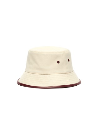 Figure View - Click To Enlarge - BURBERRY - Leather Trim Logo Canvas Bucket Hat