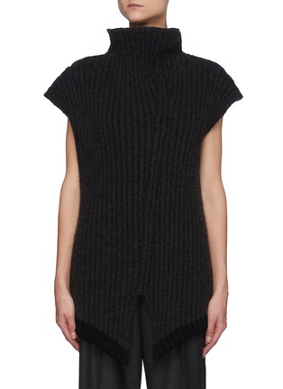 Main View - Click To Enlarge - THE ROW - Centre Slit Cap Sleeved Mock Neck Cotton Blend Ribbed Knit Top
