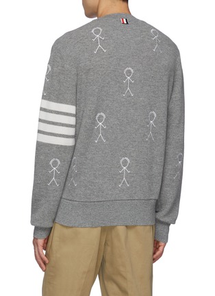 Back View - Click To Enlarge - THOM BROWNE  - All Over Mr. Thom Embroidery Four Bar Stripe Cotton Sweatshirt