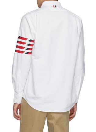 Back View - Click To Enlarge - THOM BROWNE  - Tri Coloured Four Bar Stripe Oxford Shirt