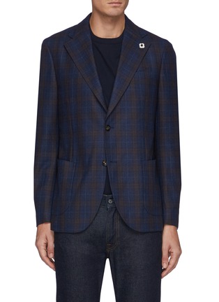 Main View - Click To Enlarge - LARDINI - Windowpane Chequered Unlined Single Breasted Wool Blazer