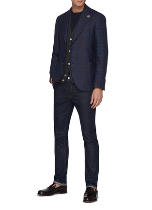 Figure View - Click To Enlarge - LARDINI - Windowpane Chequered Unlined Single Breasted Wool Blazer