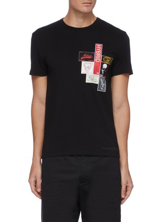 Main View - Click To Enlarge - ALEXANDER MCQUEEN - Mixed Logo Label Print Cotton T-shirt