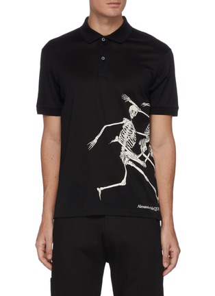 Main View - Click To Enlarge - ALEXANDER MCQUEEN - Dancing Skeleton Print Cotton Polo Shirt