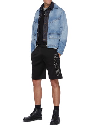 Figure View - Click To Enlarge - ALEXANDER MCQUEEN - Side Logo Embroidered Elastic Waist Shorts