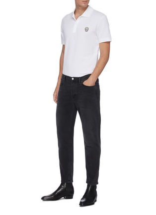 Figure View - Click To Enlarge - ALEXANDER MCQUEEN - 'Bullion' Skull Patch Cotton Polo Shirt