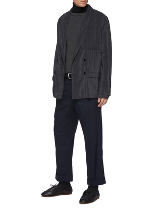 Figure View - Click To Enlarge - LEMAIRE - Belted Convertible Shawl Collar Double Breasted Silk Blend Blazer