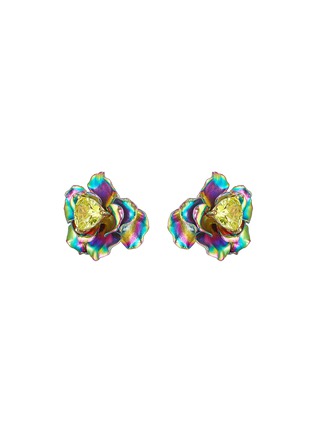 Detail View - Click To Enlarge - ANABELA CHAN - Rainbow Rose' Lab-grown Gemstone 18k gold vermeil stud earrings