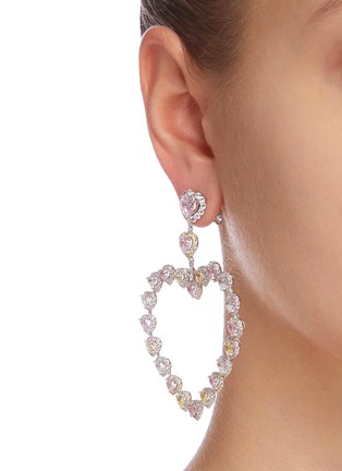 Figure View - Click To Enlarge - ANABELA CHAN - Love Heart' Lab-grown gemstone 18k white gold and rhodium vermeil hoop earrings