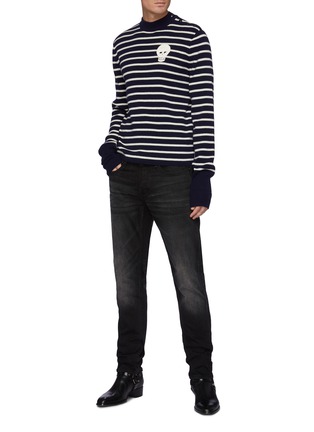 Figure View - Click To Enlarge - ALEXANDER MCQUEEN - Crochet Skull Patch Striped Full Needle Rib Sweater