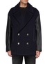 Main View - Click To Enlarge - ALEXANDER MCQUEEN - Leather Sleeved Double Breasted Oversized Peacoat