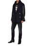 Figure View - Click To Enlarge - ALEXANDER MCQUEEN - Leather Sleeved Double Breasted Oversized Peacoat
