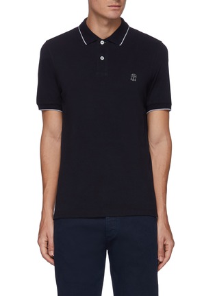 Main View - Click To Enlarge - BRUNELLO CUCINELLI - Logo Embroidered Contrast Trim Cotton Polo Shirt