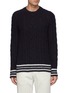 Main View - Click To Enlarge - BRUNELLO CUCINELLI - Striped Ribbed Cable Knit Wool Sweatshirt