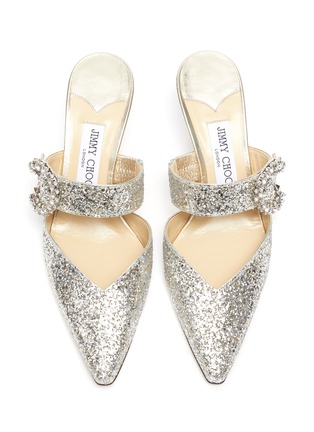 Detail View - Click To Enlarge - JIMMY CHOO - 'Marta 60' coarse glitter buckled mules