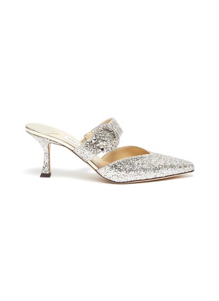 Main View - Click To Enlarge - JIMMY CHOO - 'Marta 60' coarse glitter buckled mules