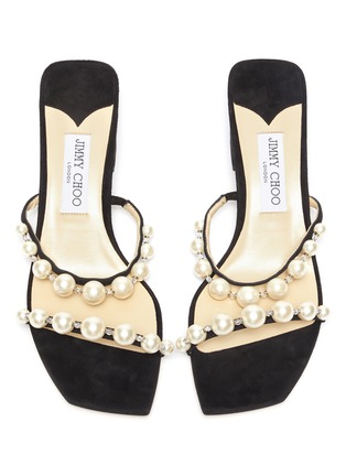 Detail View - Click To Enlarge - JIMMY CHOO - 'Amara 45' pearl strap suede mules