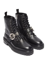 JIMMY CHOO | ''Cora Flat' crystal buckle leather combat boots 