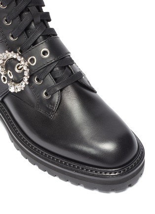 ''Cora Flat' crystal buckle leather combat boots