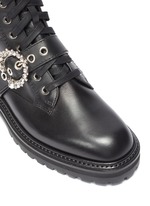 JIMMY CHOO | ''Cora Flat' crystal buckle leather combat boots JIMMY CHOO | ''Cora Flat' crystal buckle leather combat boots