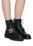Figure View - Click To Enlarge - JIMMY CHOO -  ''Cora Flat' crystal buckle leather combat boots