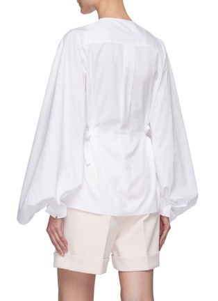 Back View - Click To Enlarge - ROLAND MOURET - 'Golding' Drape Sleeve Cinch Waist Collarless Cotton Shirt