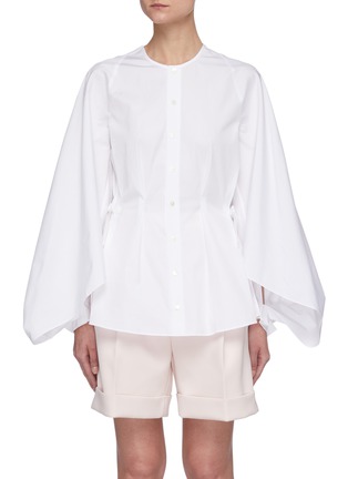Main View - Click To Enlarge - ROLAND MOURET - 'Golding' Drape Sleeve Cinch Waist Collarless Cotton Shirt
